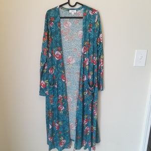 LulaRoe Green Floral Cardigan M I80